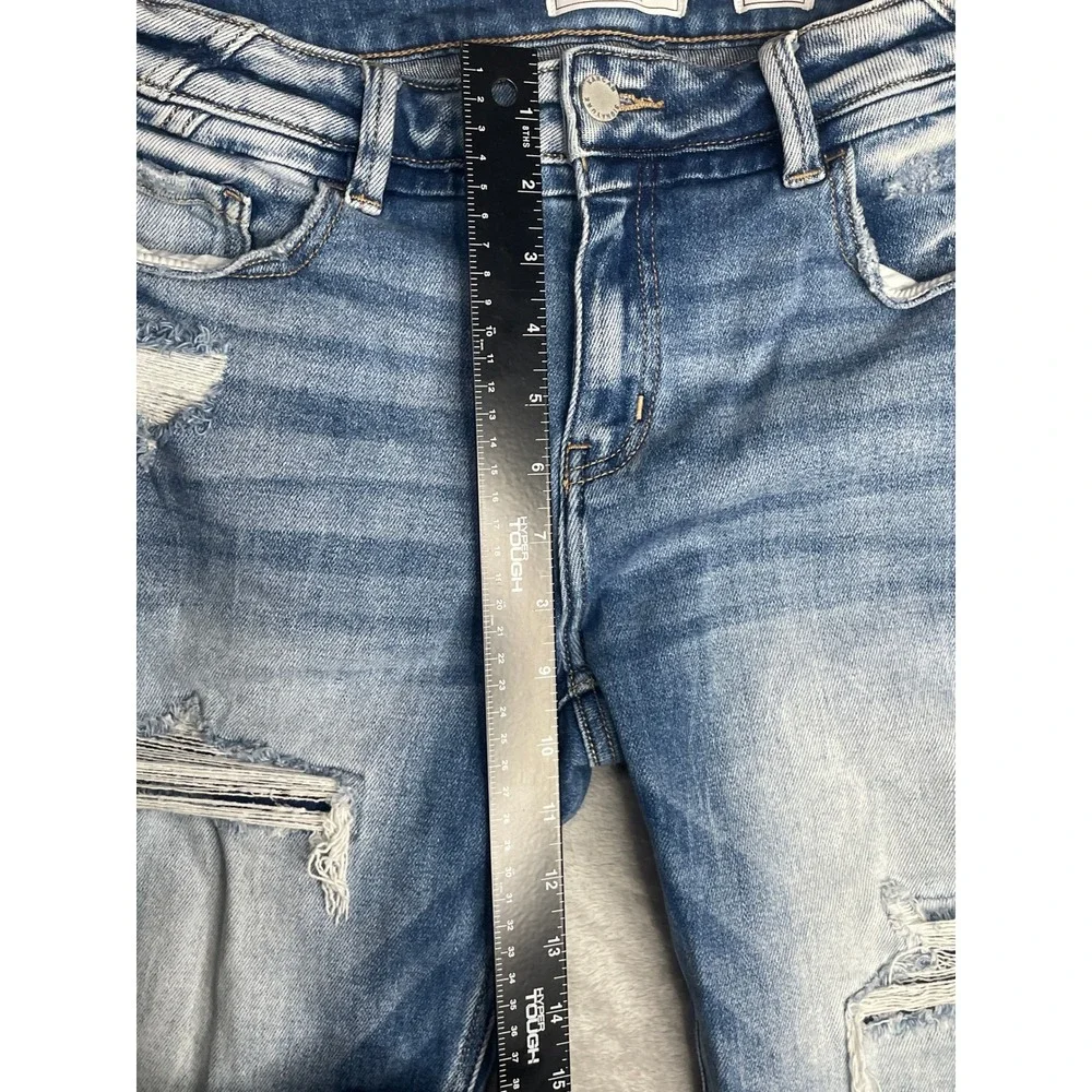 KanCan Signature Mid-Rise Distressed Denim Bermuda Shorts Blue Women Size 31